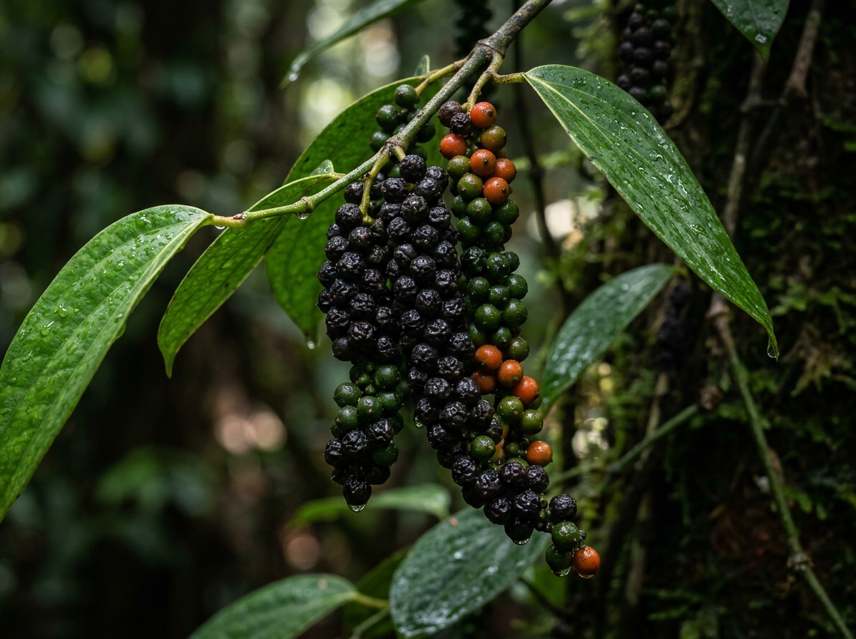 Kerala black pepper vine cluster